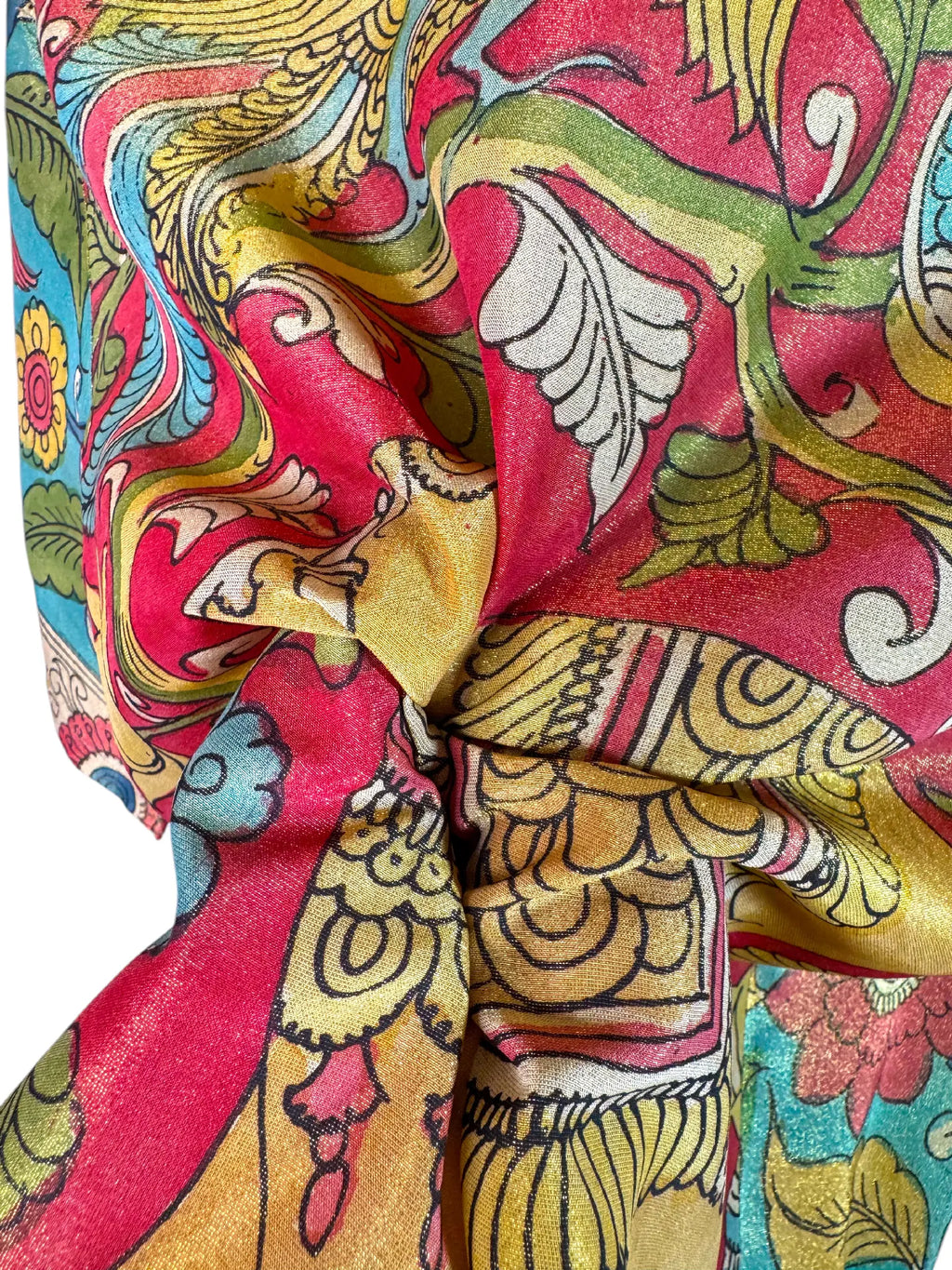 Camicia Etnica Seta Tussar Filo Oro Elefante Fiori - S