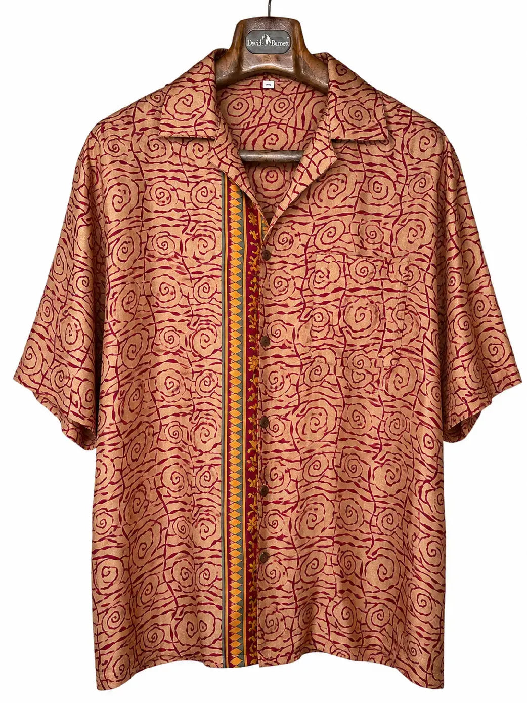 Camicia Etnica Sari Seta Spirali Terracotta - Taglia S
