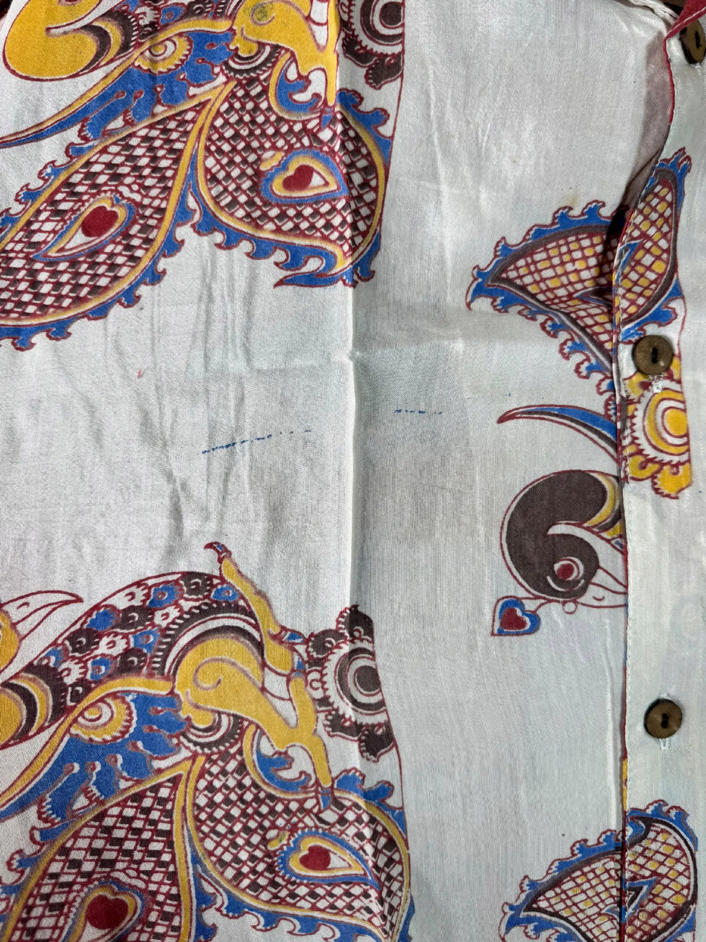 Camicia Etnica Sari Block Print Bianco Paisley Kalamkari - Taglia L CAMICIE PARTICOLARI