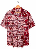 Camicia in Seta Sari Rose e Felci Rosso e Rosa Unisex - Taglia L