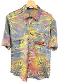 Camicia Etnica Grigia Gialla - Astratto Boho Vintage Sari - Taglia XL