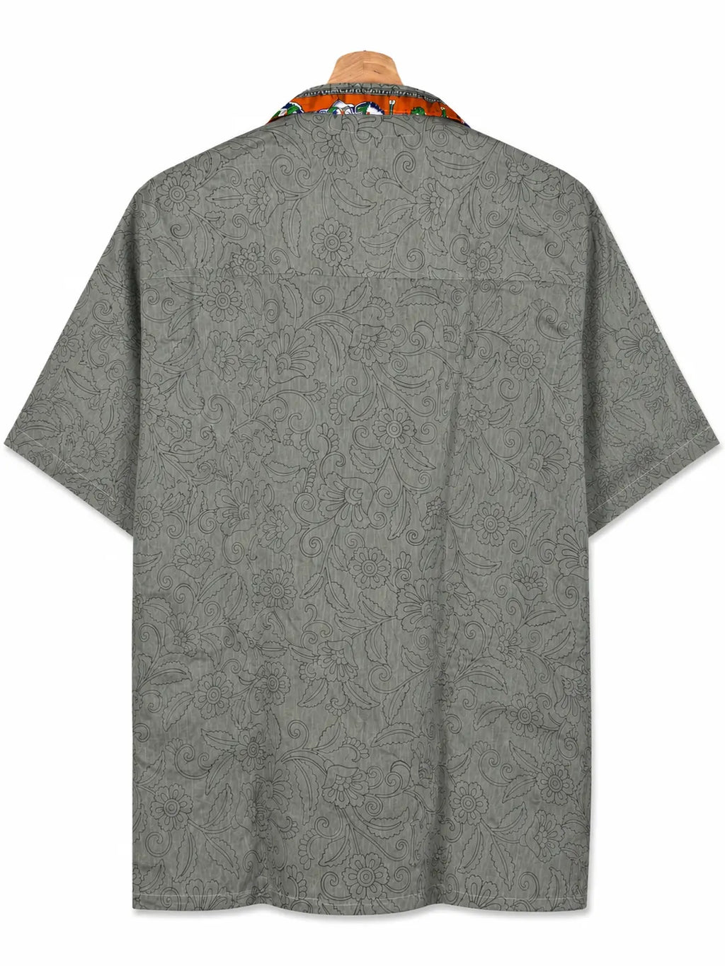 Camicia Sari Block Print Verde Salvia Arancio Unisex - Taglia S CAMICIE PARTICOLARI