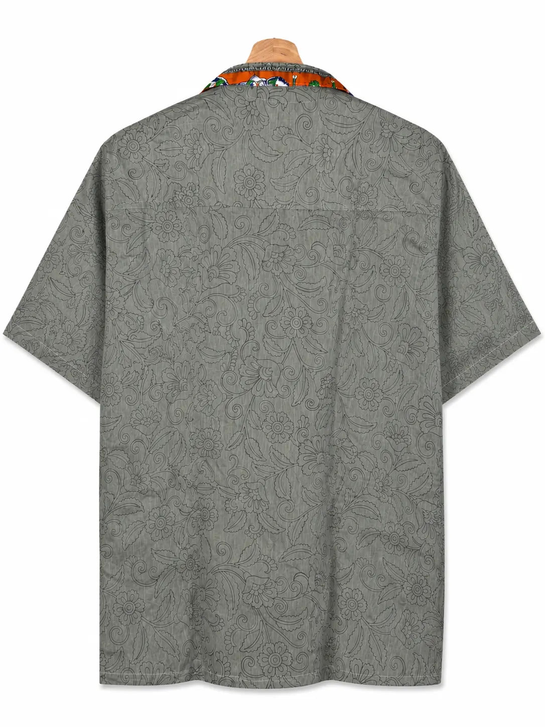 Camicia Sari Block Print Verde Salvia Arancio Unisex - Taglia S CAMICIE PARTICOLARI