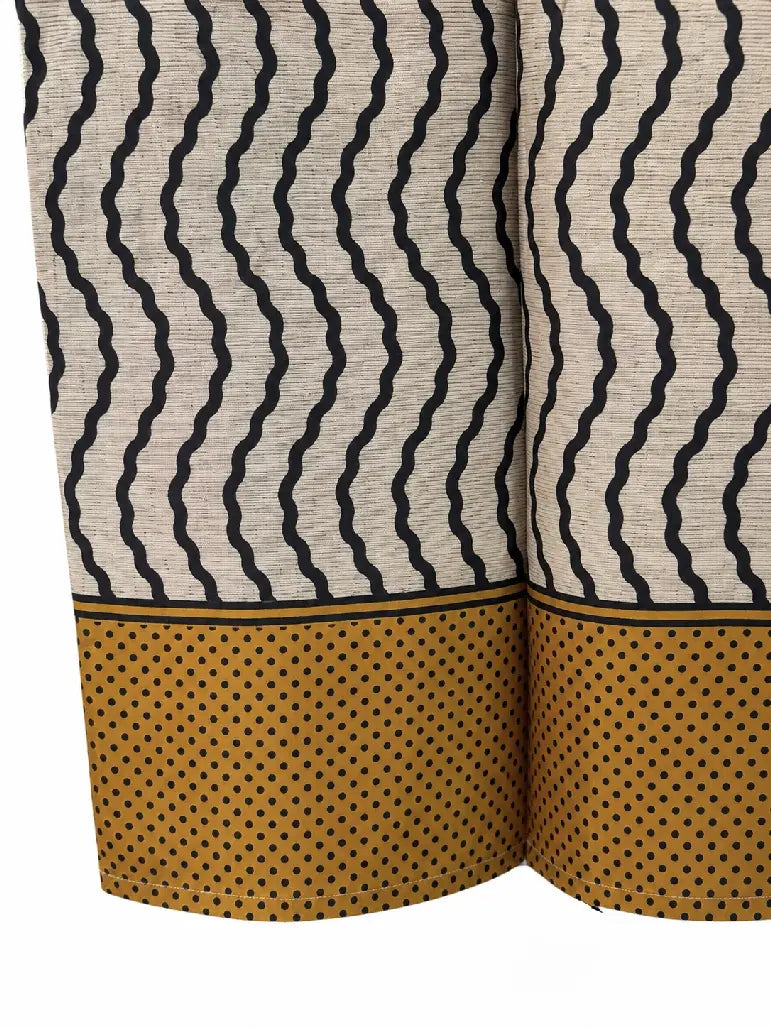 Camicia in Seta Sari Onde Grafiche Beige e Nero Unisex - Taglia L