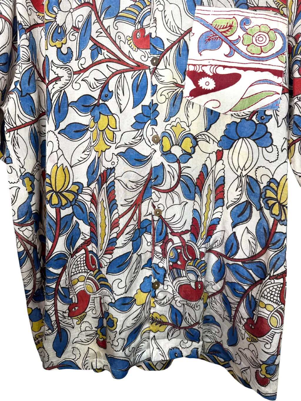 Camicia Etnica Kalamkari Pappagalli Cotone Blu - Taglia XL