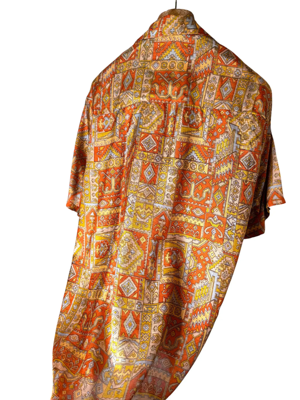 Camicia Etnica in Seta Sari Vintage Kilim Arancio - Taglia S