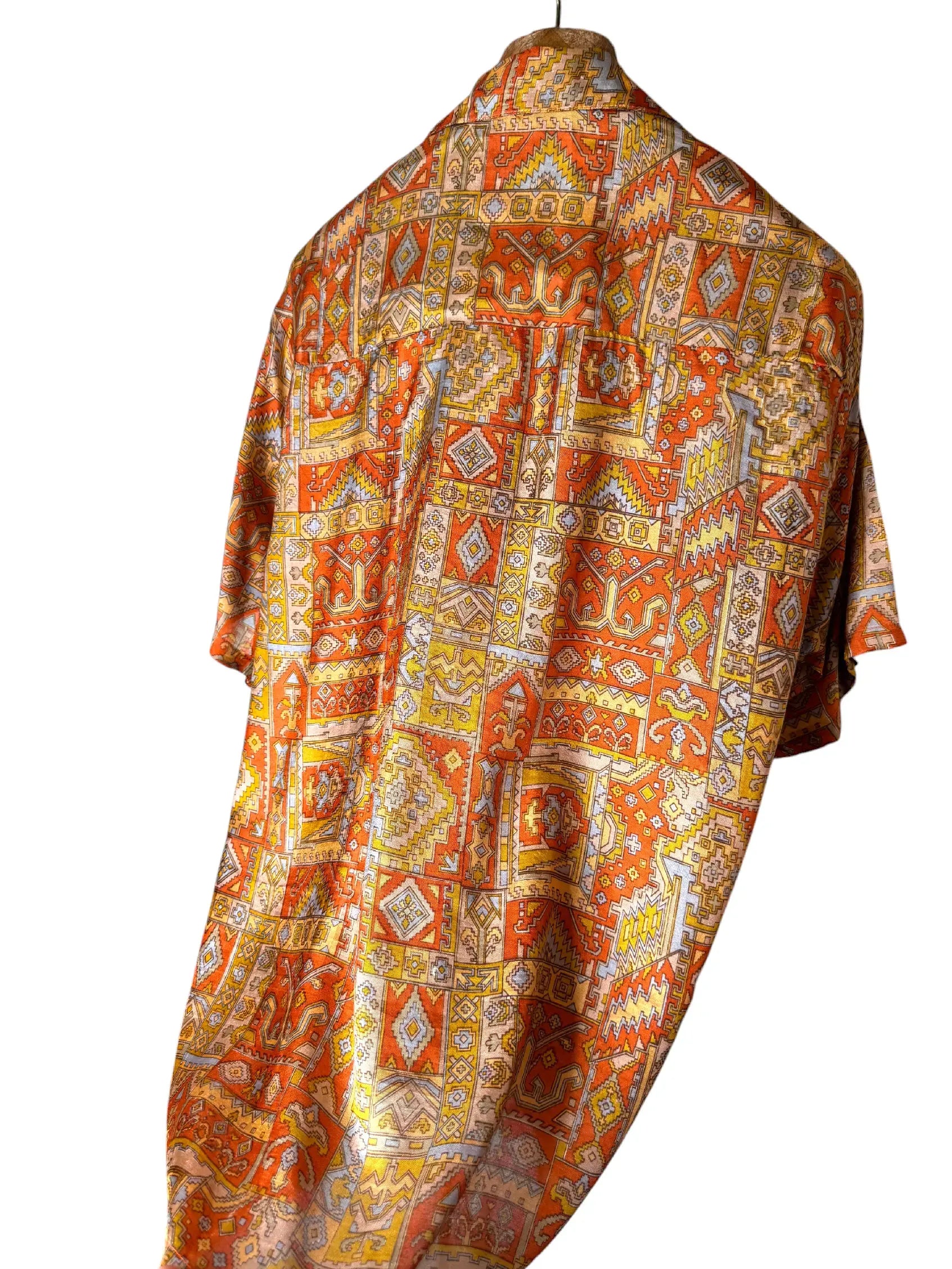 Camicia Etnica in Seta Sari Vintage Kilim Arancio - Taglia S