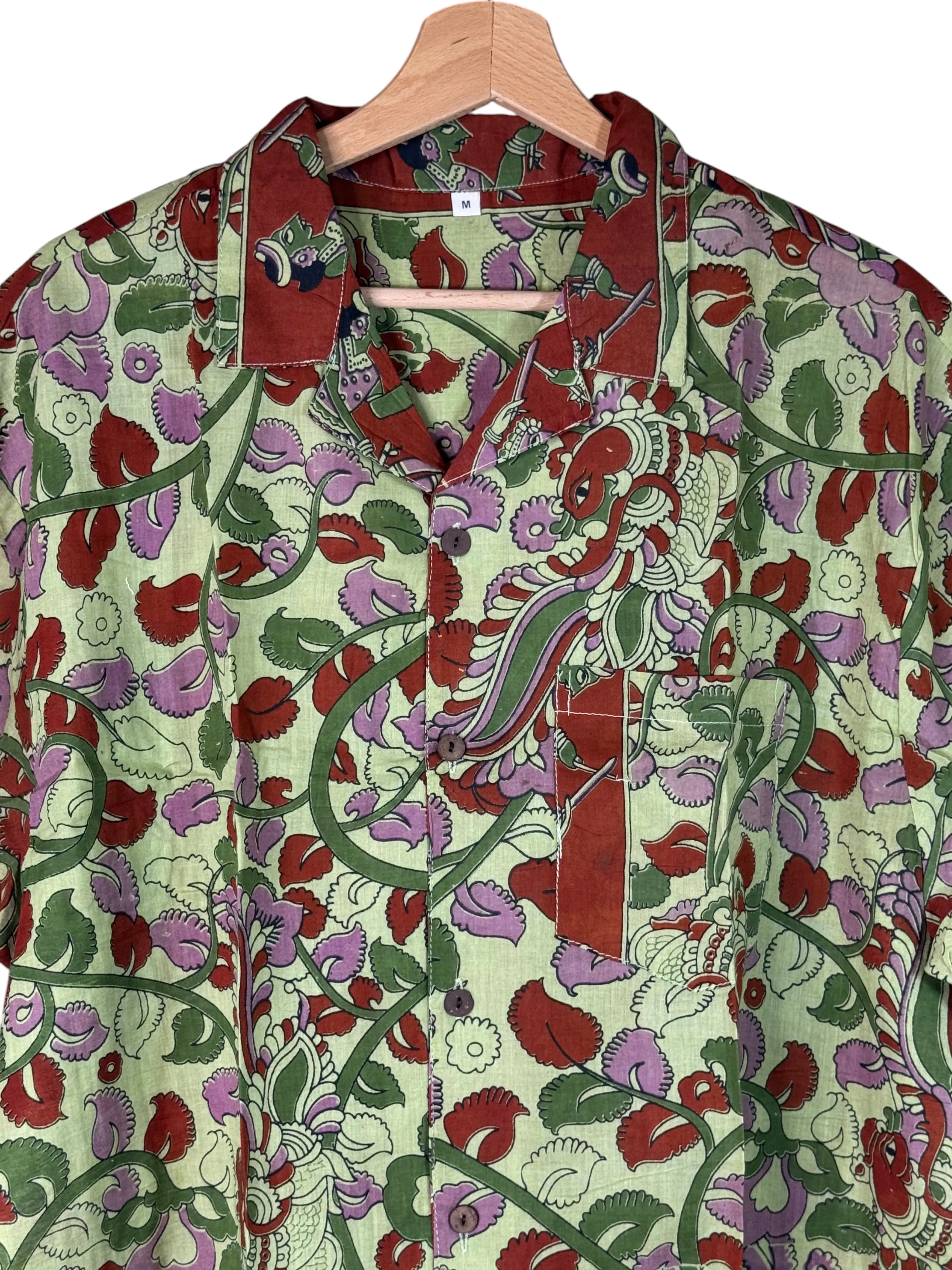 Camicia Sari Block Print Floreale Verde Salvia Unisex - Taglia M CAMICIE PARTICOLARI