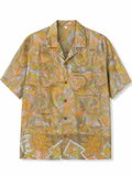 Camicia in Seta Sari Etnica Ocra Verde Paisley Unisex - Taglia XL