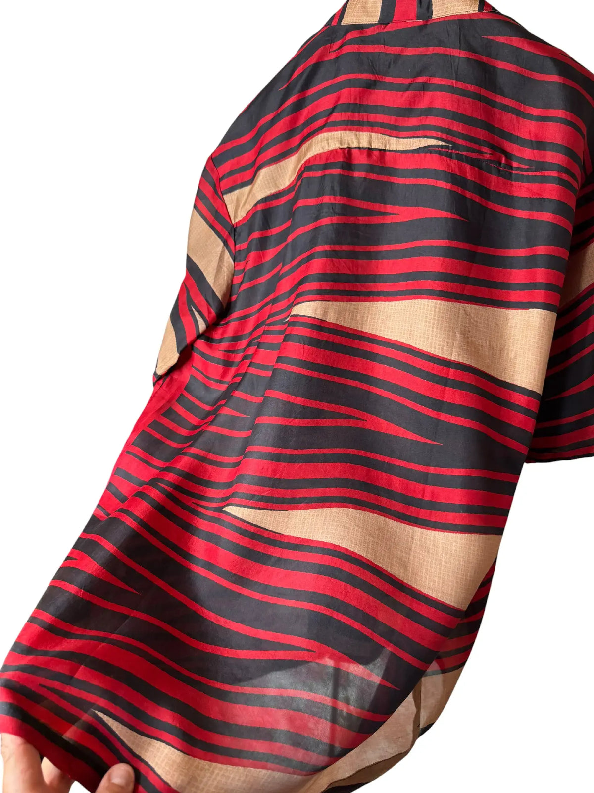Camicia Etnica in Seta Sari Vintage Righe Fiamma - Taglia L