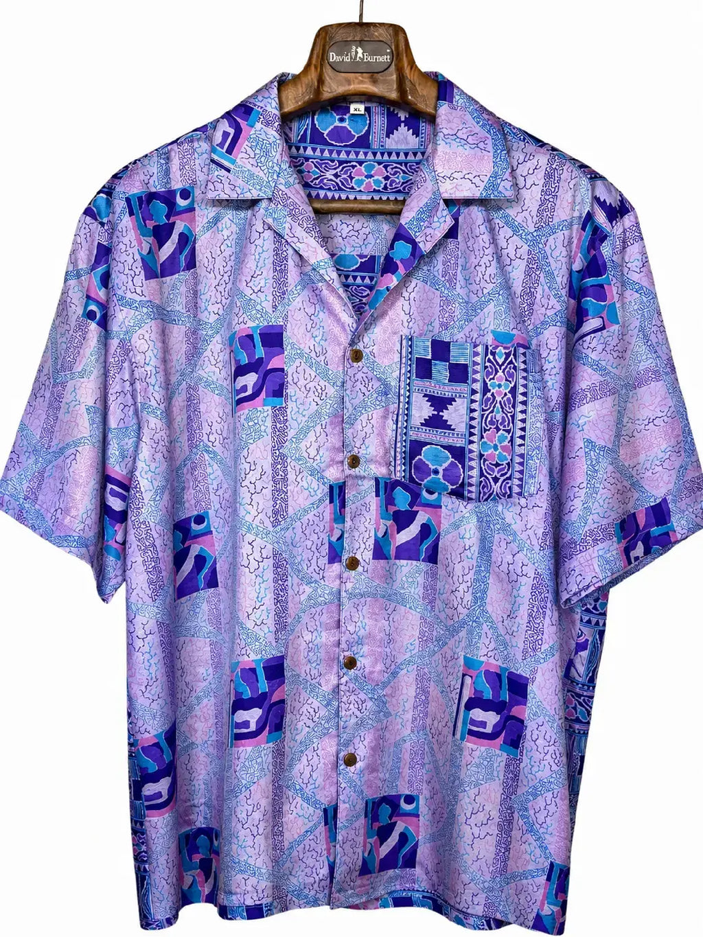 Camicia Etnica Sari Fantasia Geometrica Viola - Taglia XL