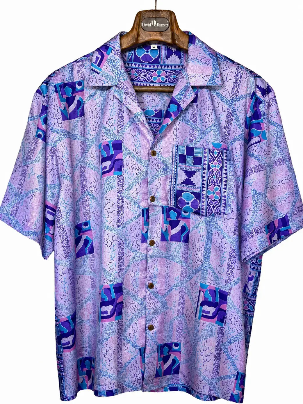Camicia Etnica Sari Fantasia Geometrica Viola - Taglia XL