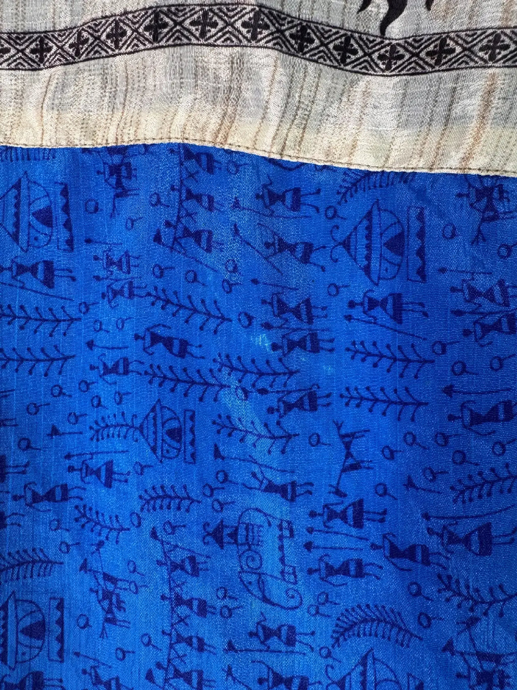 Camicia Sari Etnica Blu Cobalto Pesci Geometrica Unisex - Taglia M