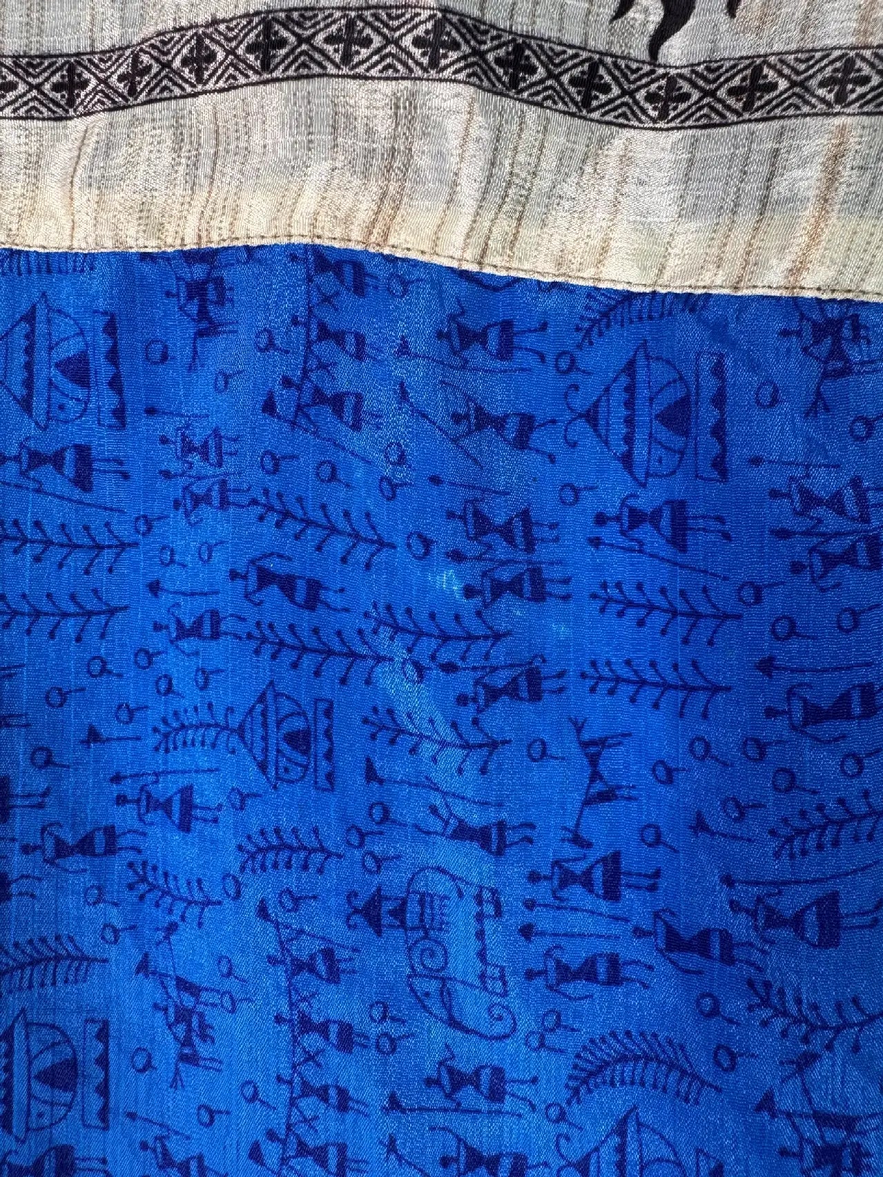 Camicia Sari Etnica Blu Cobalto Pesci Geometrica Unisex - Taglia M