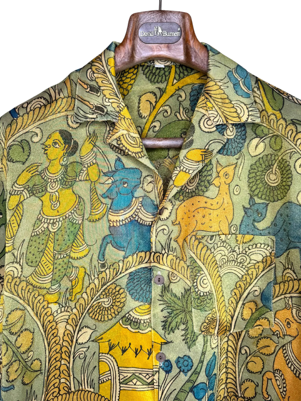 Camicia Etnica Seta Tussar Filo Oro Kalamkari Vacche - M