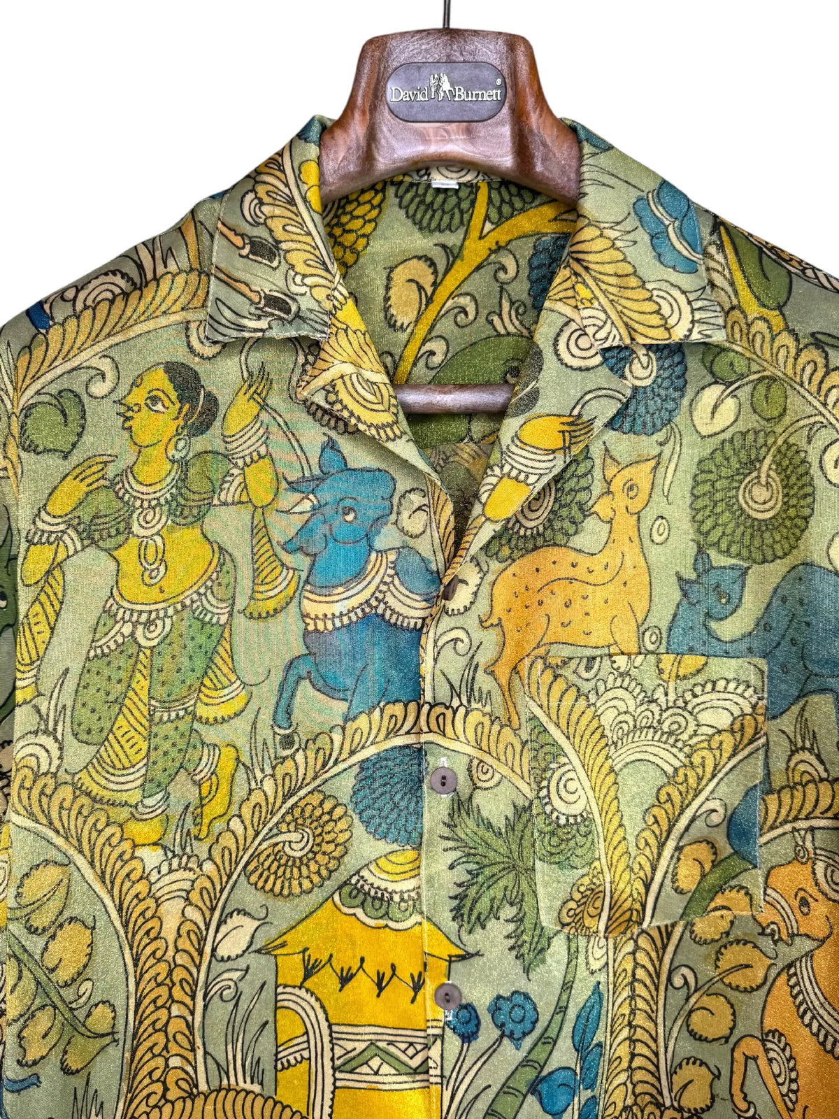 Camicia Etnica Seta Tussar Filo Oro Kalamkari Vacche - M