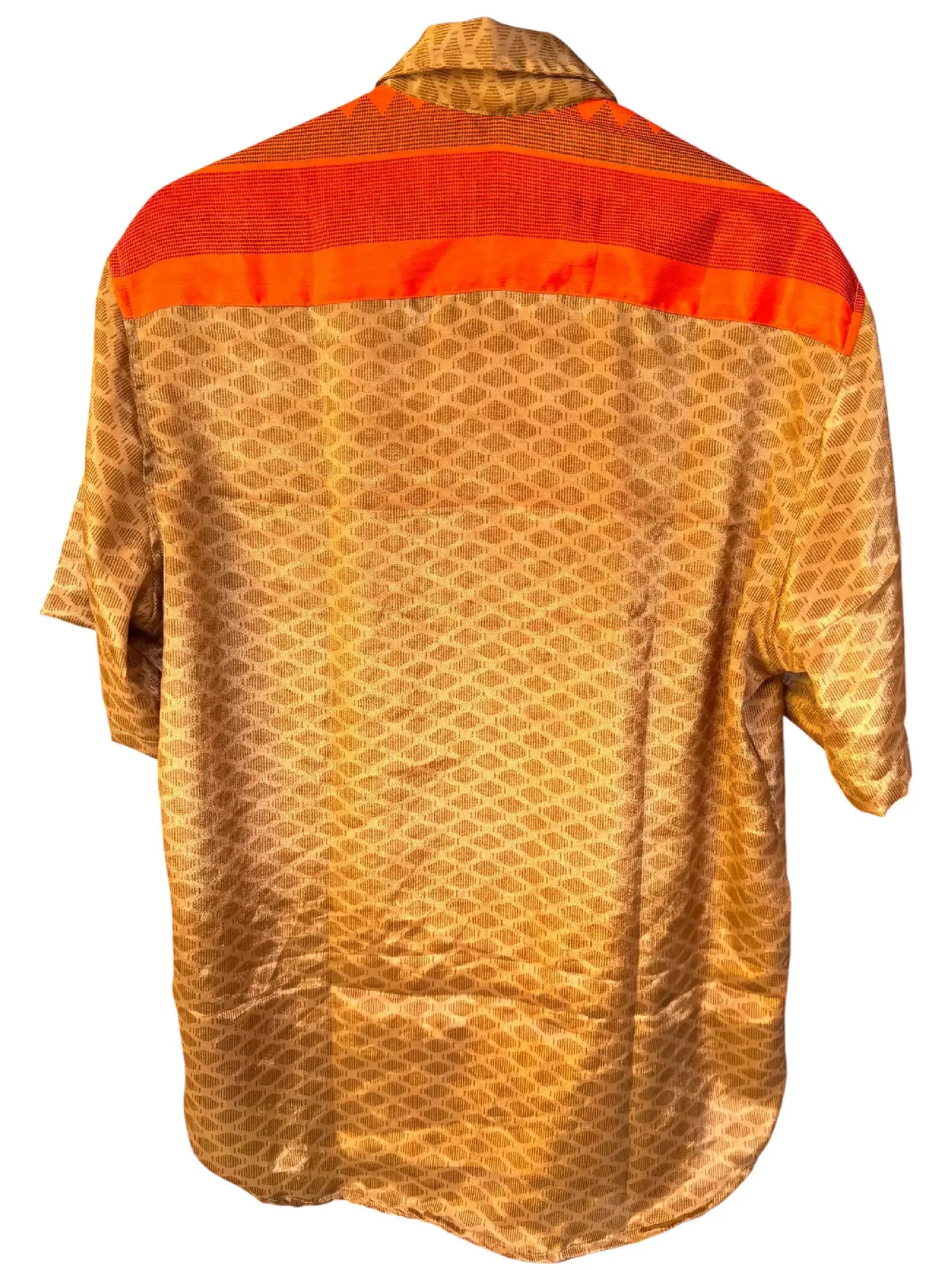 Camicia Etnica Oro Arancio - Rombi Geometrici Boho Sari - Taglia XL