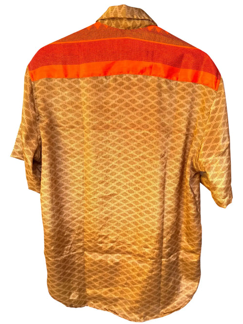 Camicia Etnica Oro Arancio - Rombi Geometrici Boho Sari - Taglia XL