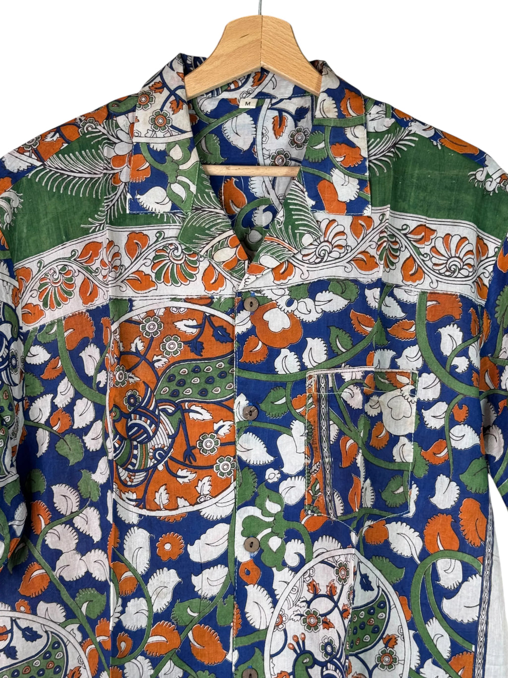 Camicia Sari Block Print Blu Pavoni Krishna Unisex - Taglia M CAMICIE PARTICOLARI