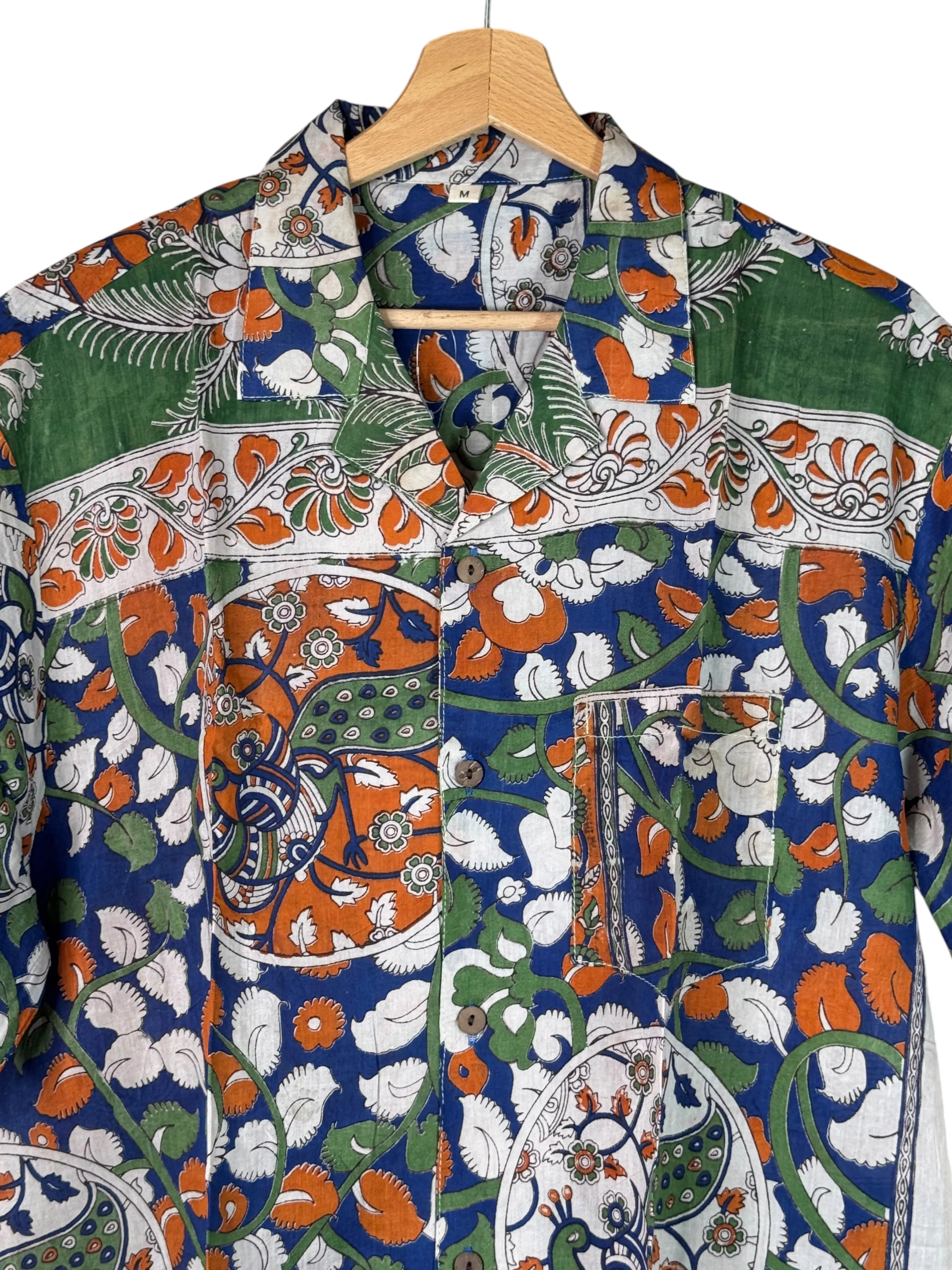 Camicia Sari Block Print Blu Pavoni Krishna Unisex - Taglia M CAMICIE PARTICOLARI