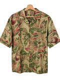Camicia in Seta Sari Toile Figurativa Verde e Rosa Unisex - Taglia L