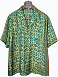 Camicia Etnica in Seta Sari Vintage Onde Verde Smeraldo - Taglia L