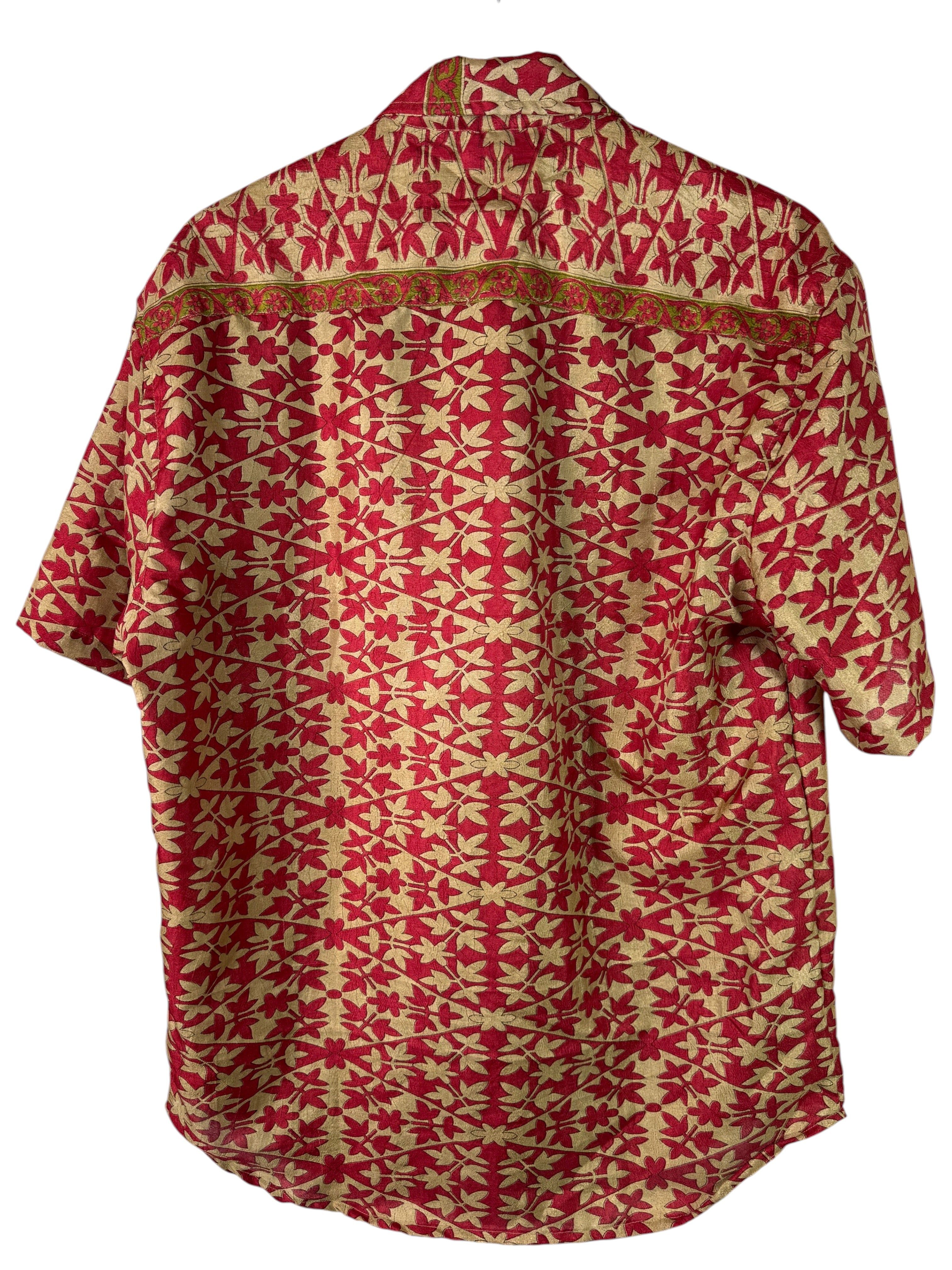 Camicia Sari Fiori Rosso e Oro con Fascia Verde Unisex - Taglia XL