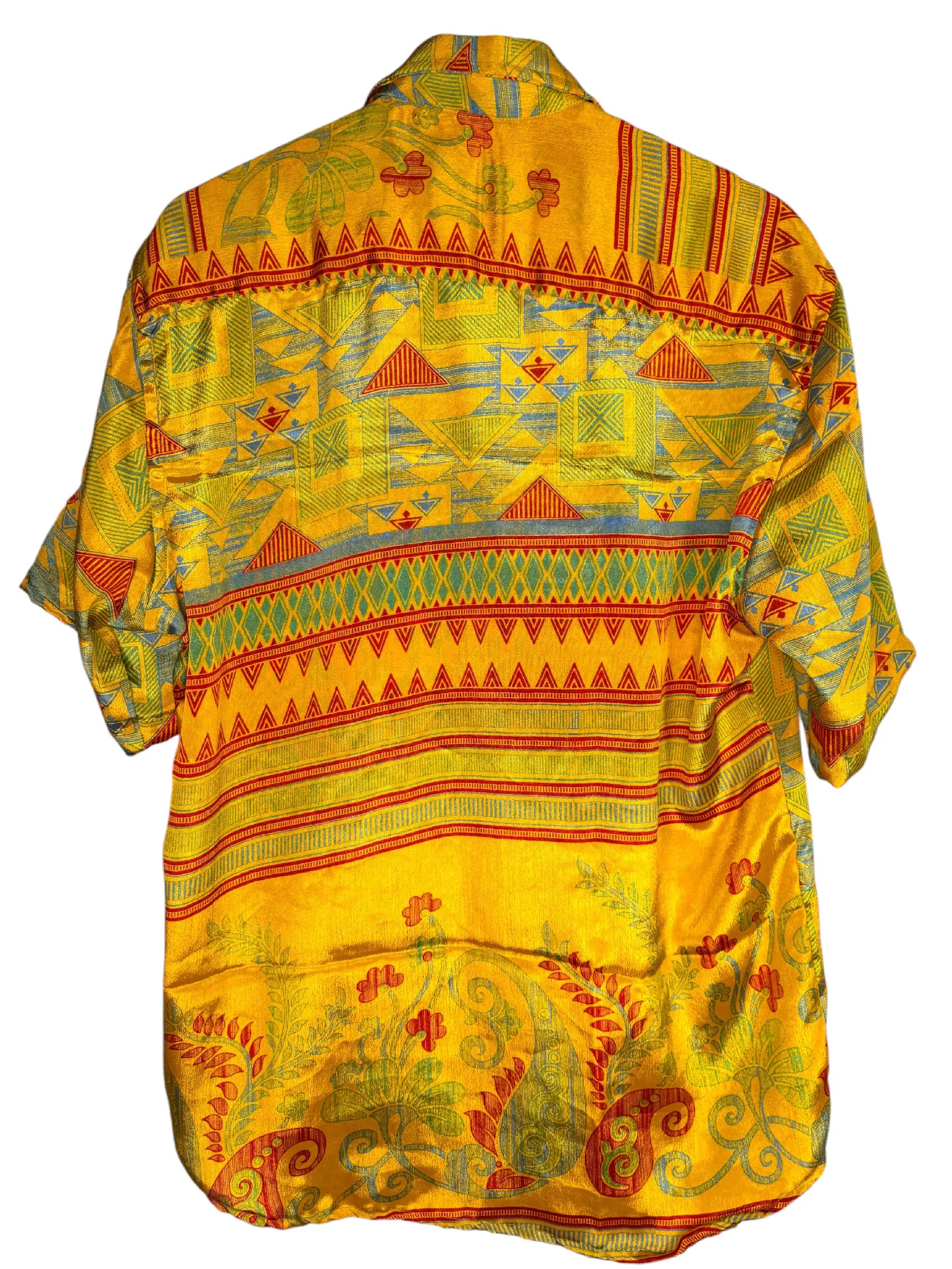 Camicia Sari Geometrica Giallo Zafferano e Rosso Unisex - Taglia XL