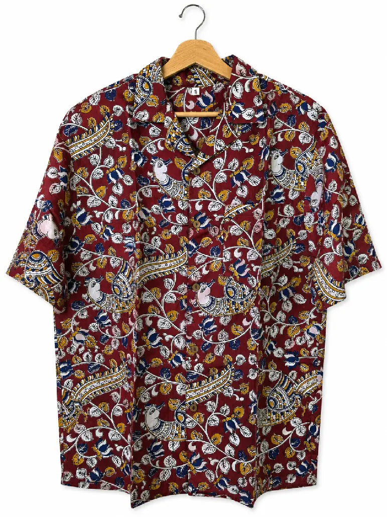 Camicia Sari Block Print Bordeaux Pavoni Unisex - Taglia S CAMICIE PARTICOLARI