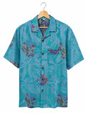 Camicia in Seta Sari Verde Acqua Paisley e Viola Unisex - Taglia S