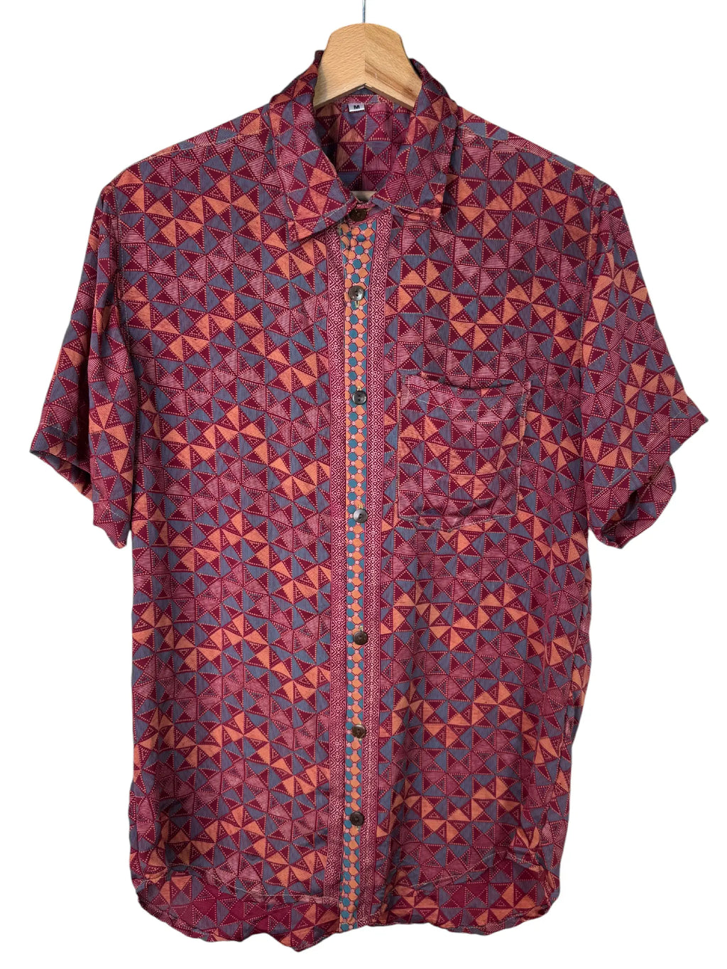 Camicia sari indiani unisex geometrica rossa arancio - Taglia M CAMICIE PARTICOLARI