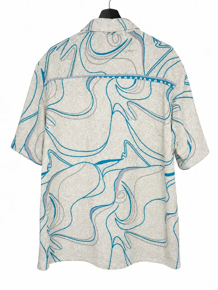 Camicia in Seta Sari Onde Astratte Avorio e Turchese Unisex - Taglia L