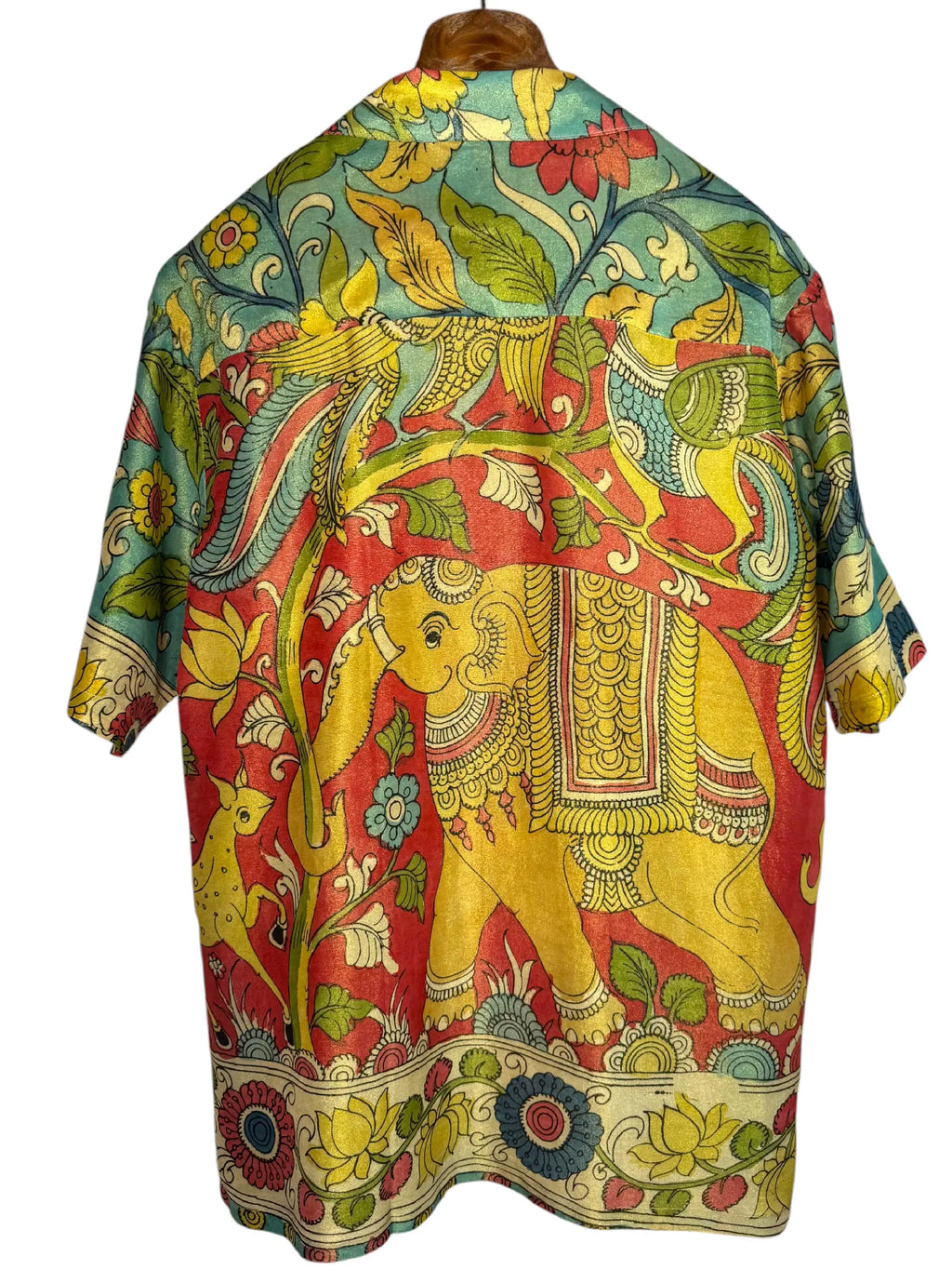Camicia Etnica Seta Tussar Filo Oro Elefante Fiori - S