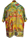 Camicia Etnica Seta Tussar Filo Oro Elefante Fiori - S
