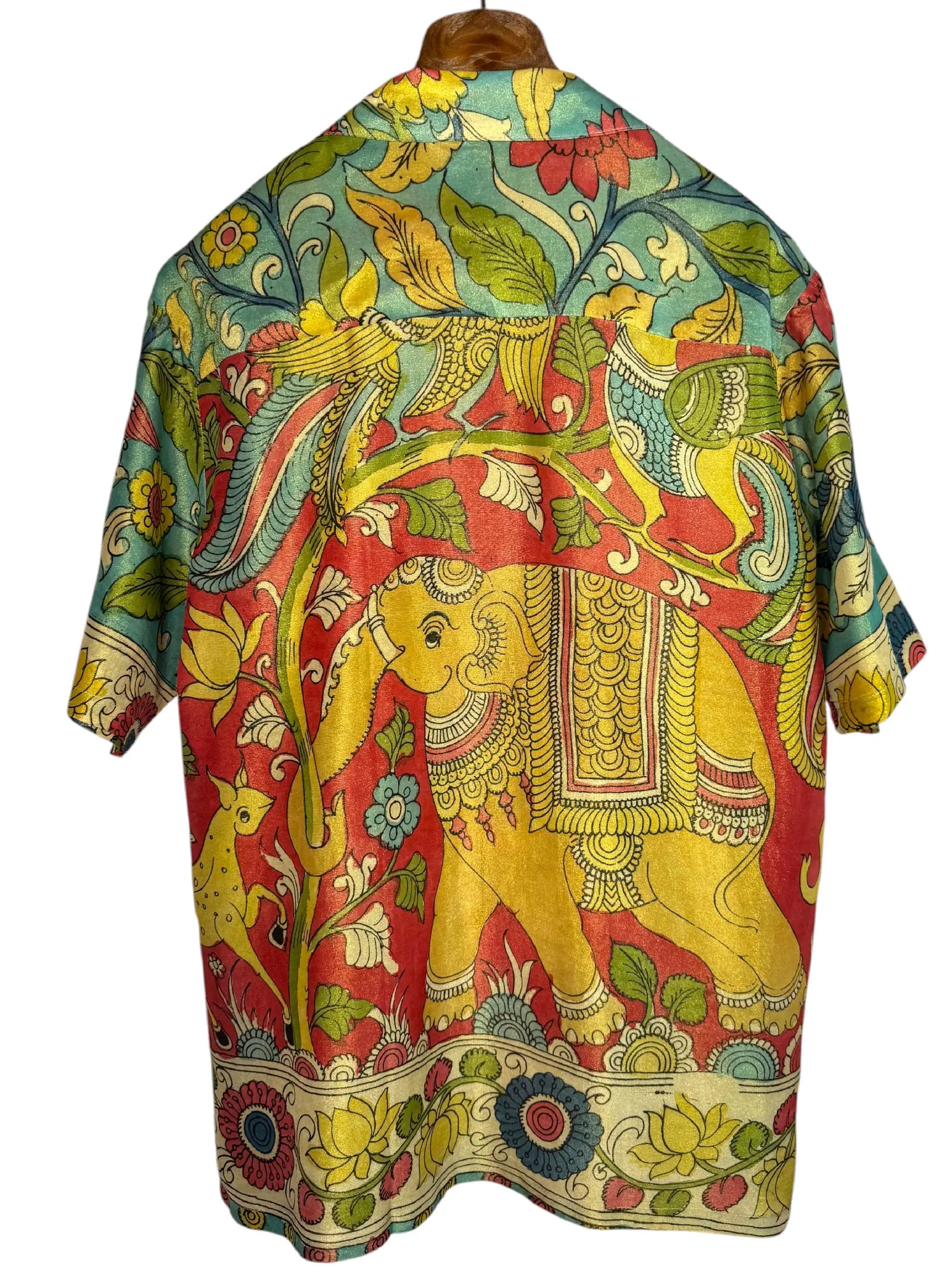 Camicia Etnica Seta Tussar Filo Oro Elefante Fiori - S