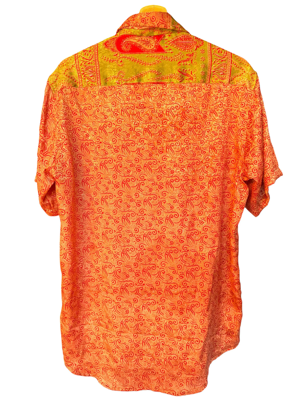 Camicia Etnica Arancio Rosso - Arabesco Cangiante Boho Sari - Taglia L CAMICIE PARTICOLARI