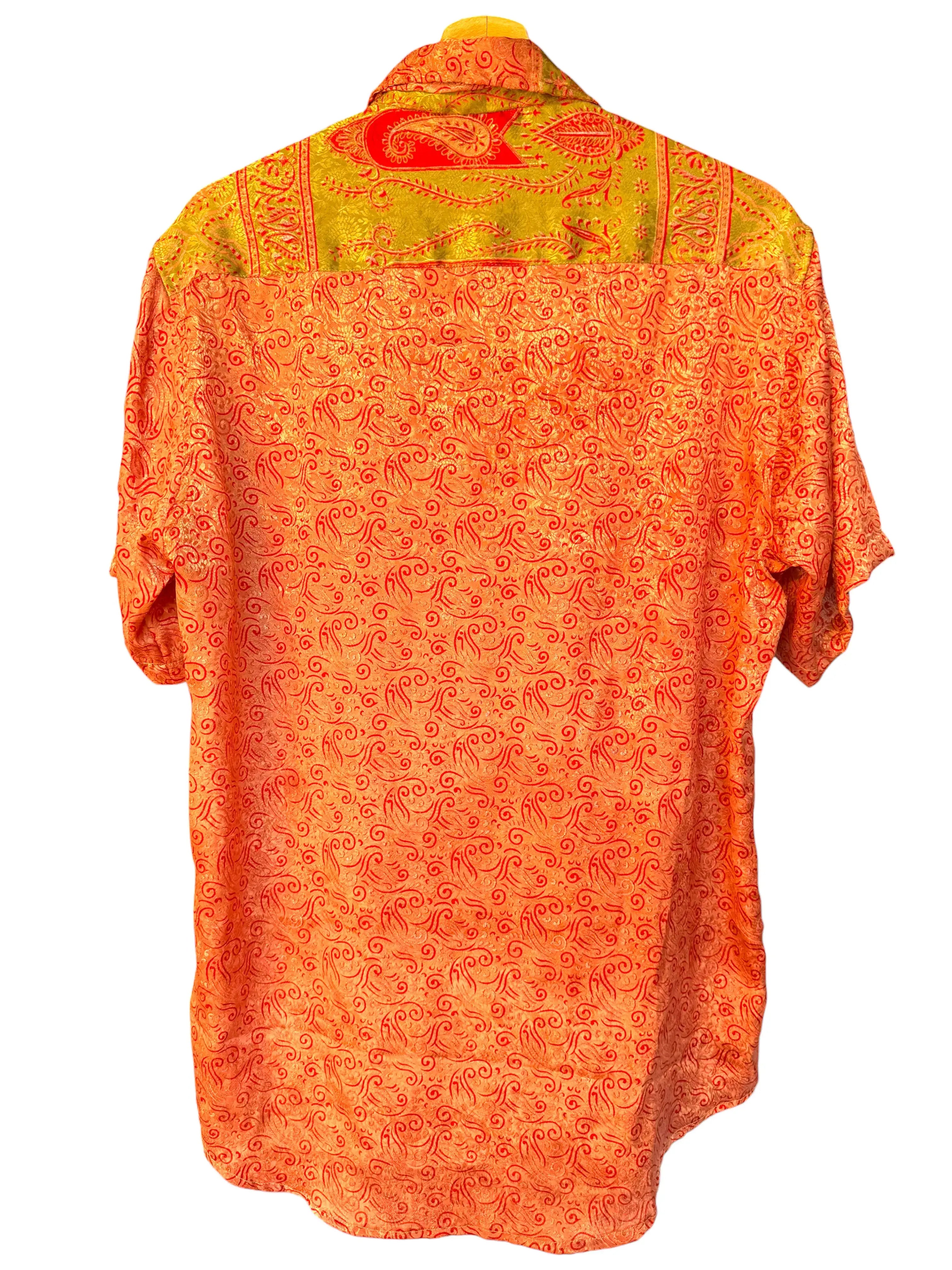 Camicia Etnica Arancio Rosso - Arabesco Cangiante Boho Sari - Taglia L