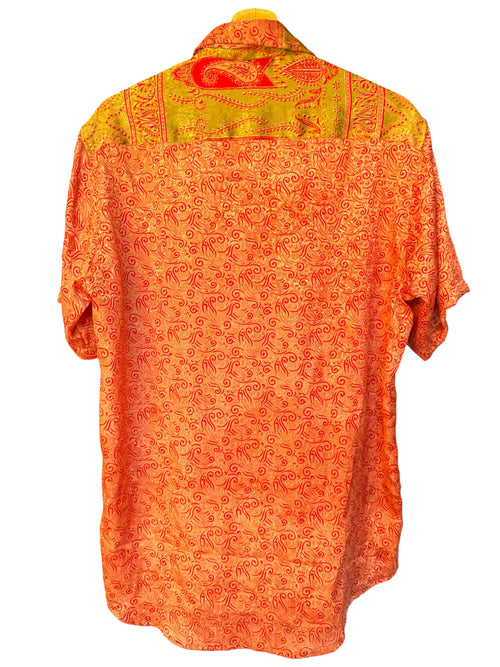 Camicia Etnica Arancio Rosso - Arabesco Cangiante Boho Sari - Taglia L