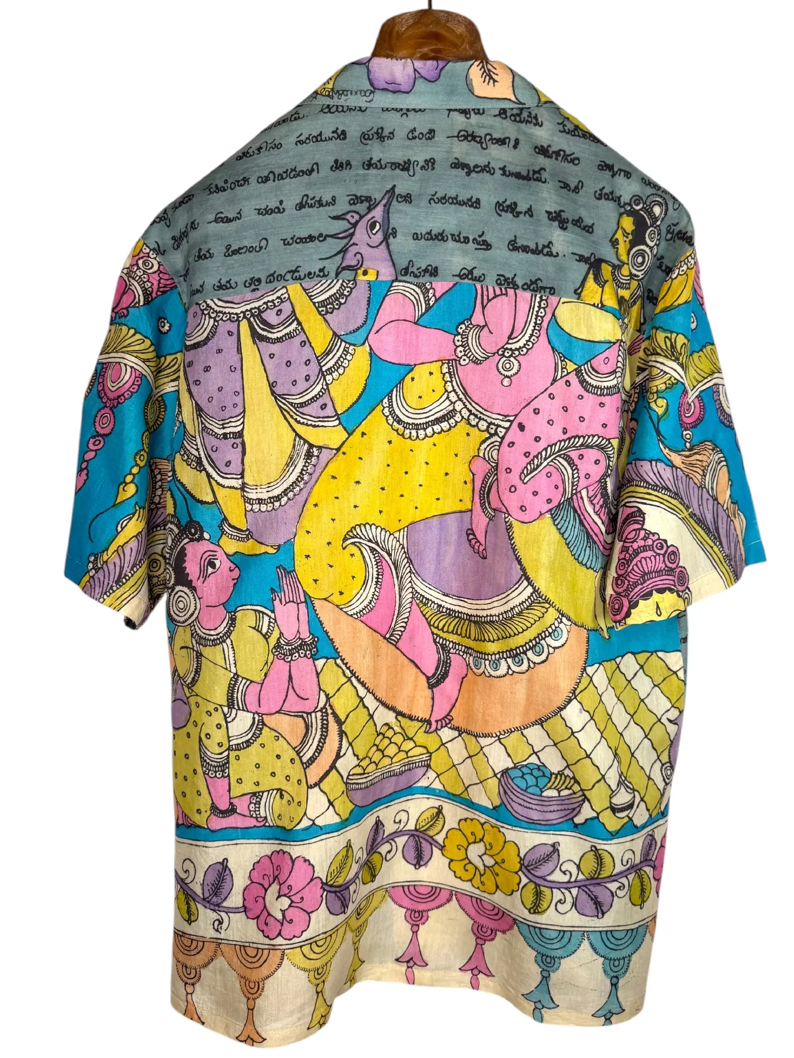 Camicia Etnica Seta Tussar Kalamkari Rama e Scrittura - S