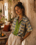 Camicia Paisley Etnica Beige e Blu Vintage - Taglia S CAMICIE PARTICOLARI