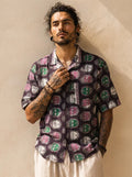 Camicia Etnica Sari Block Print Volti Stilizzati - Taglia L
