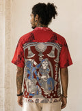 Camicia Etnica Sari Block Print Rosso Krishna Radha - Taglia M