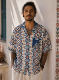 Camicia Etnica Sari Block Print Geometrica - Taglia XL