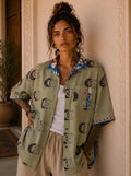 Camicia Sari Block Print Volti Devi Verde Salvia Unisex - Taglia L