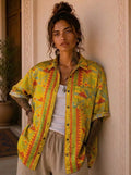 Camicia Sari Geometrica Giallo Zafferano e Rosso Unisex - Taglia XL