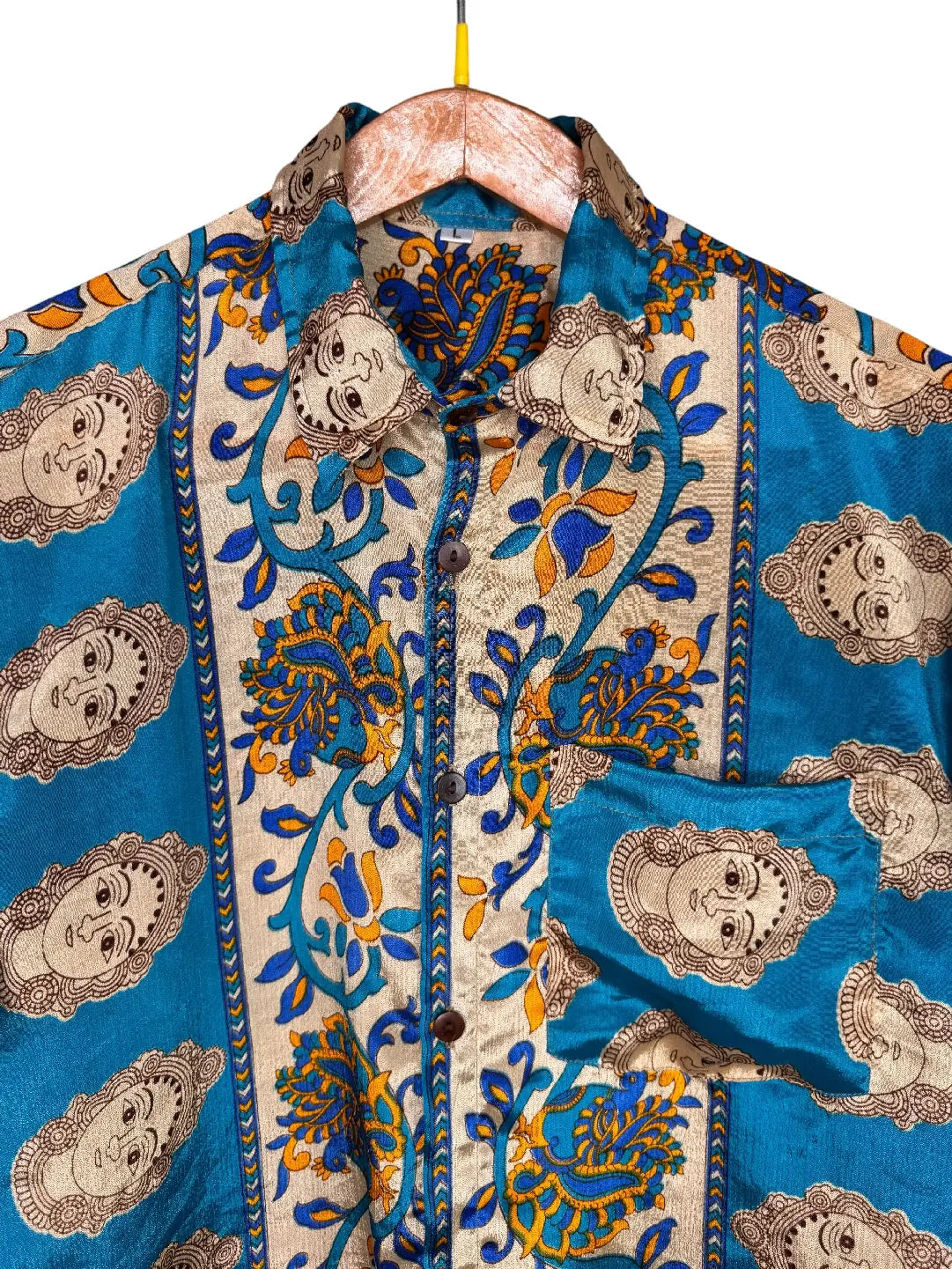 Camicia Sari Etnica Turchese Divinità Indiane Floreale - Taglia L