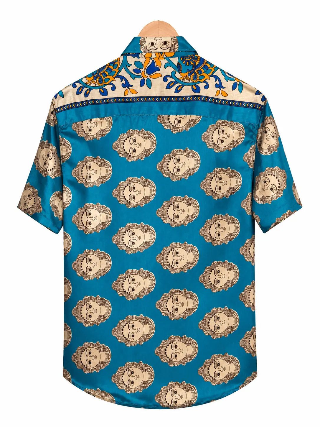 Camicia Sari Etnica Turchese Divinità Indiane Floreale - Taglia L