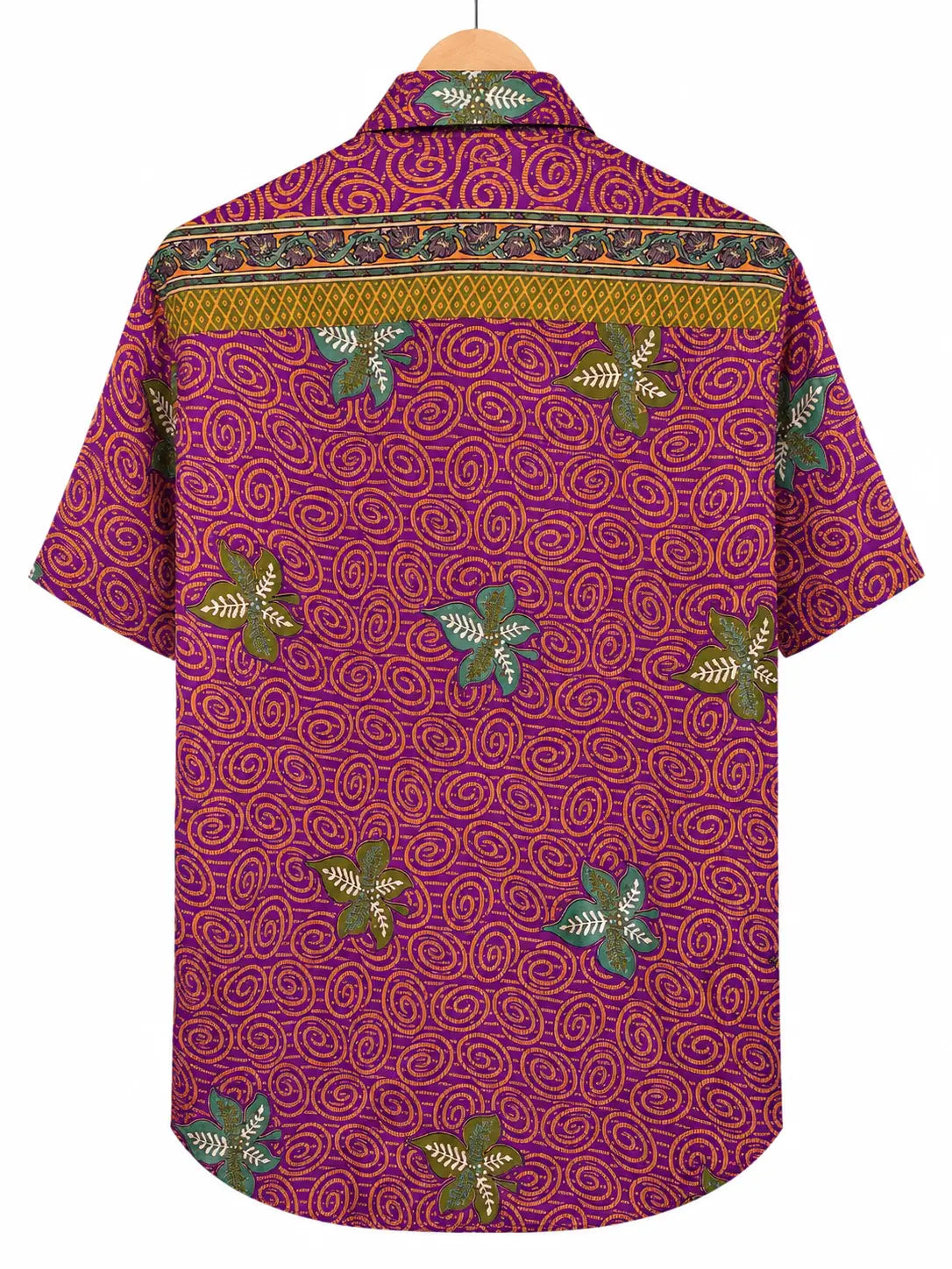 Camicia Sari Etnica Viola Spirali Arancio Fiori Verdi Unisex - Taglia M