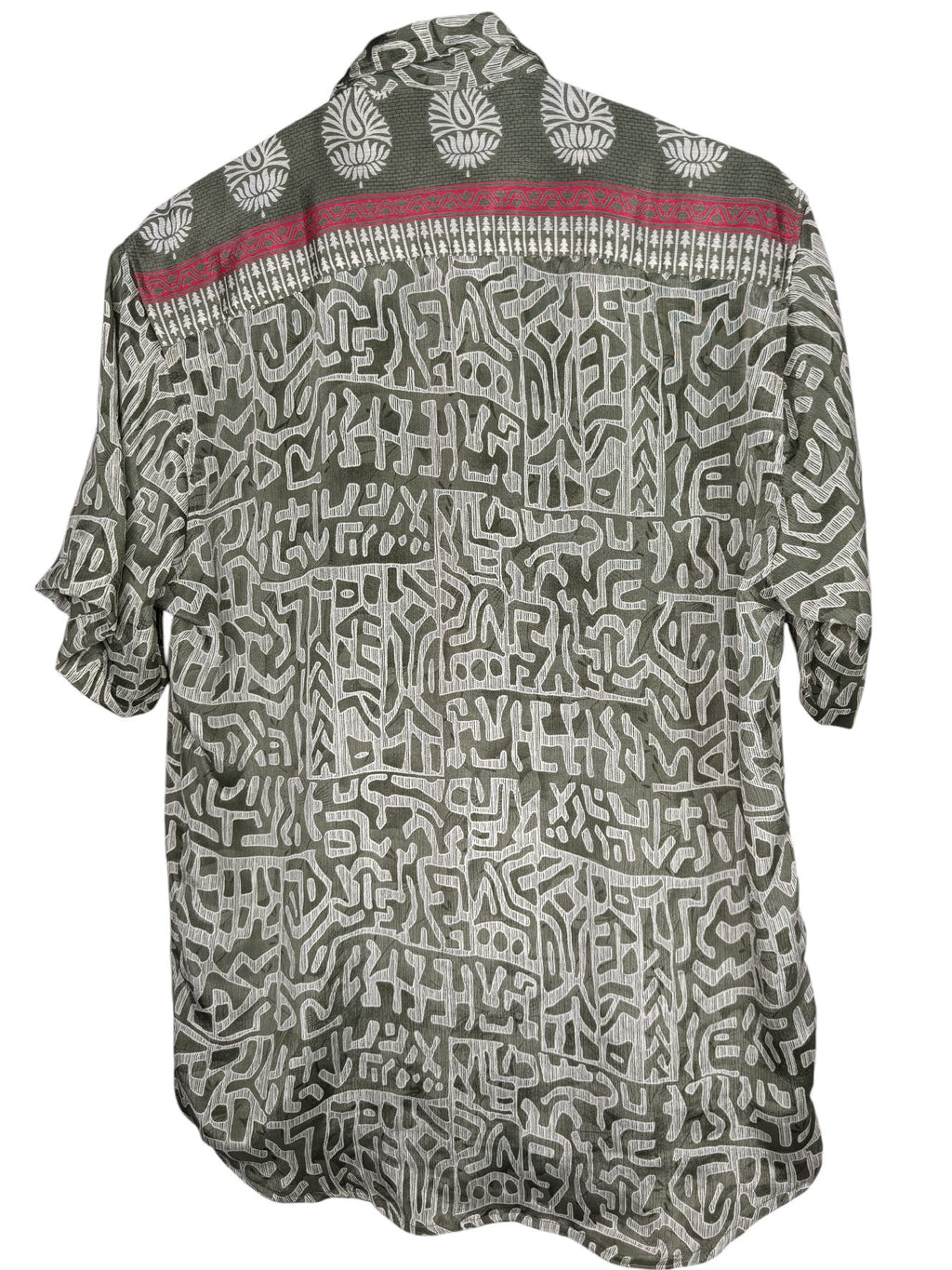 Camicia Sari Etnica Verde Oliva Scrittura Tribale Unisex - Taglia L