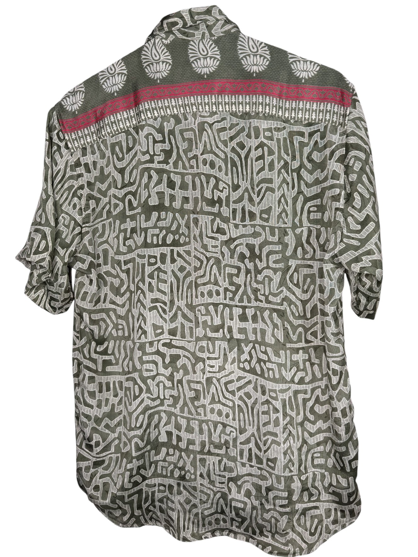 Camicia Sari Etnica Verde Oliva Scrittura Tribale Unisex - Taglia L